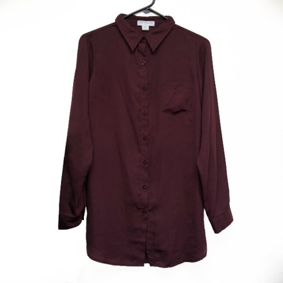 Cotton On deep burgundy elongated buttondown shirt - Picture 1 of 4